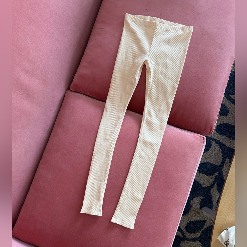 Pink Chicken Cream Ribbed Leggings light peach nwot size 14